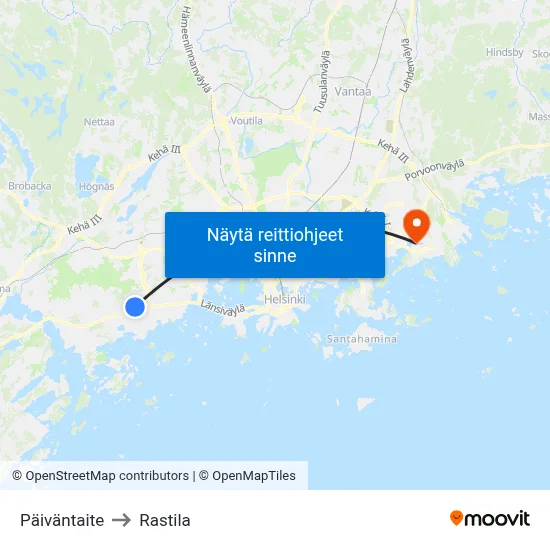 Päiväntaite to Rastila map
