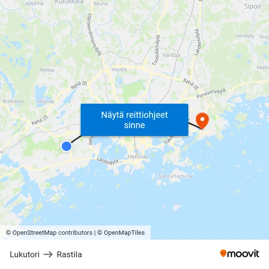 Lukutori to Rastila map