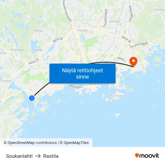 Soukanlahti to Rastila map