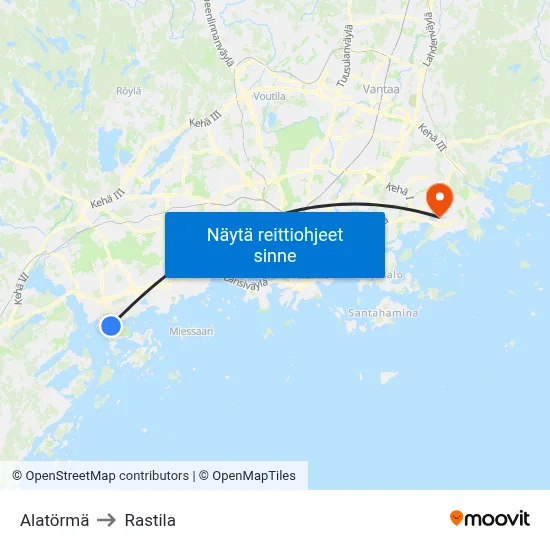 Alatörmä to Rastila map