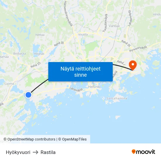 Hyökyvuori to Rastila map