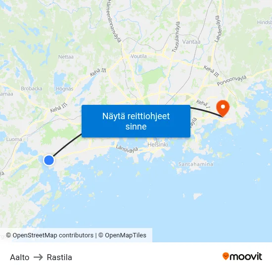 Aalto to Rastila map