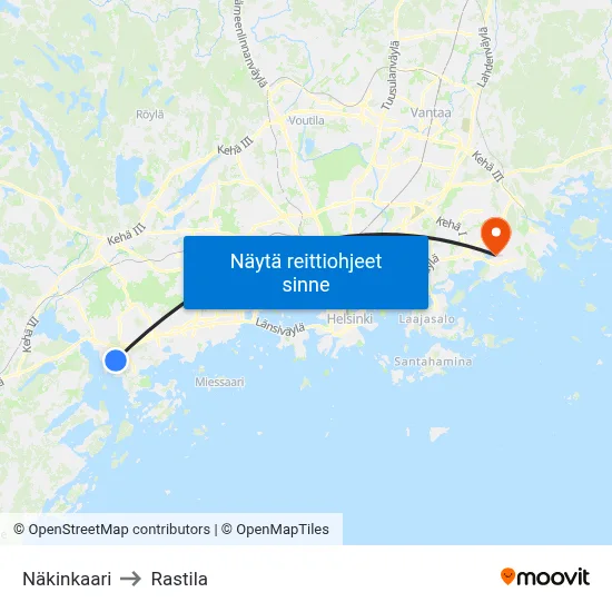 Näkinkaari to Rastila map