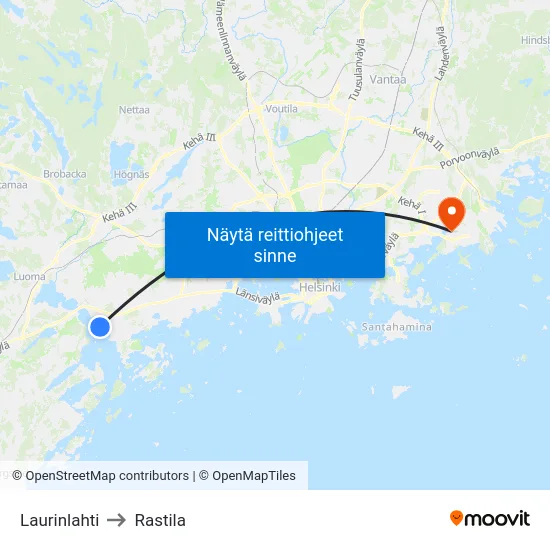 Laurinlahti to Rastila map