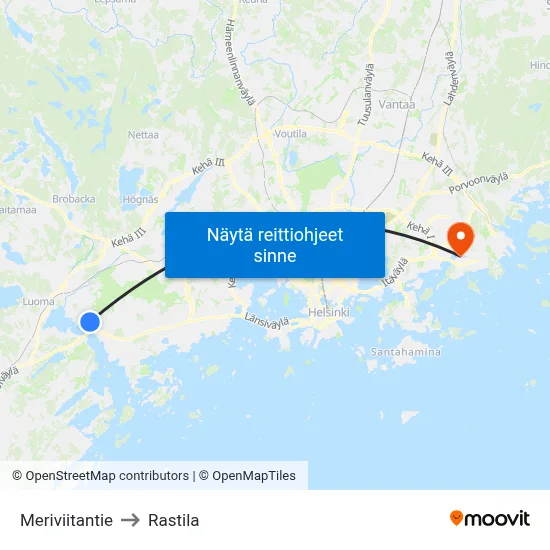 Meriviitantie to Rastila map