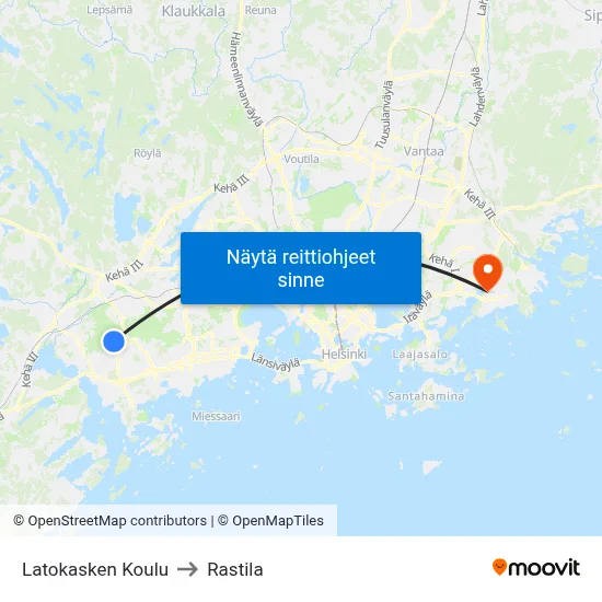 Latokasken Koulu to Rastila map