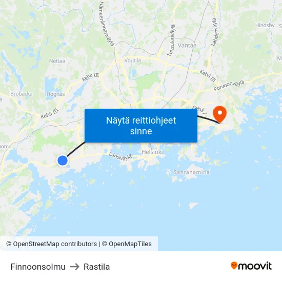 Finnoonsolmu to Rastila map