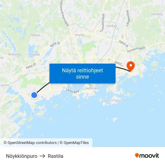 Nöykkiönpuro to Rastila map