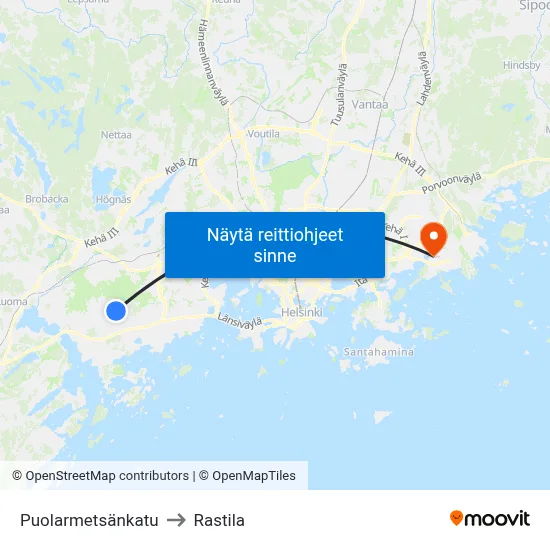 Puolarmetsänkatu to Rastila map