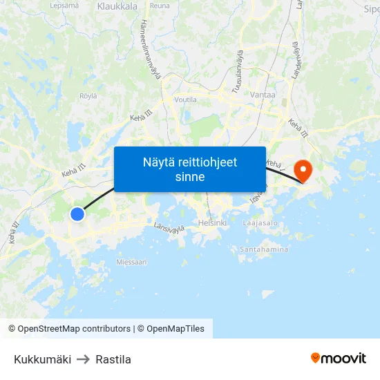 Kukkumäki to Rastila map
