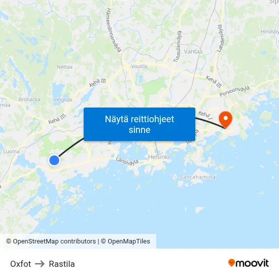 Oxfot to Rastila map