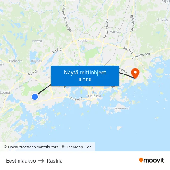 Eestinlaakso to Rastila map