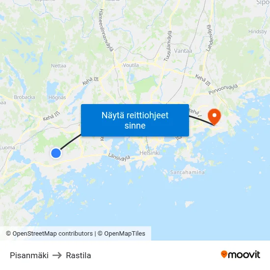 Pisanmäki to Rastila map