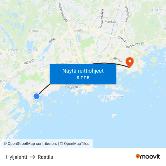 Hyljelahti to Rastila map
