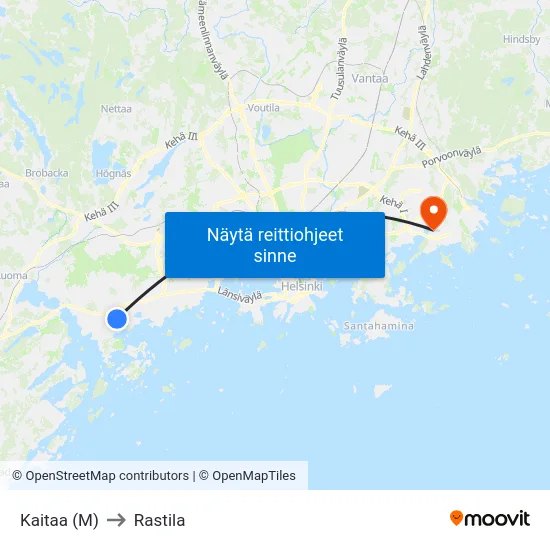 Kaitaa (M) to Rastila map