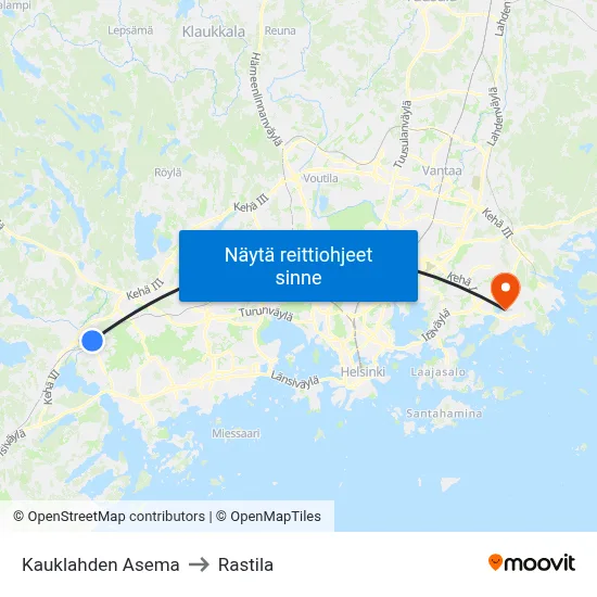 Kauklahden Asema to Rastila map