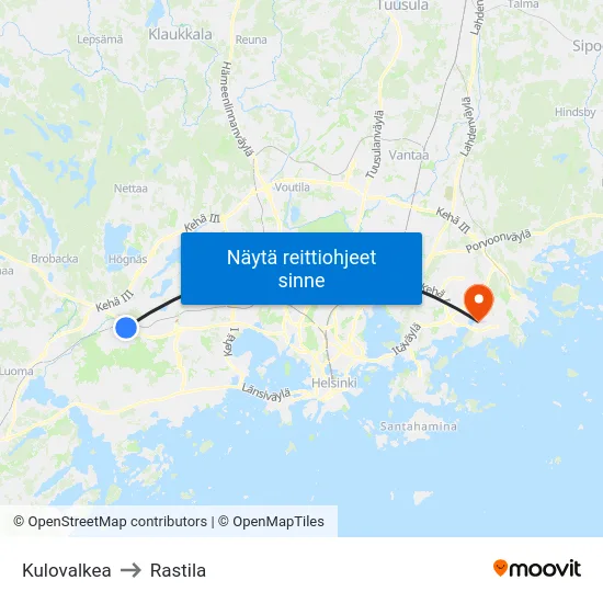 Kulovalkea to Rastila map