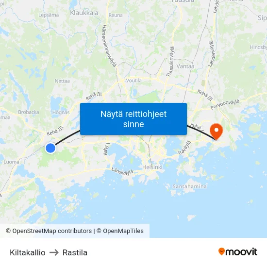 Kiltakallio to Rastila map