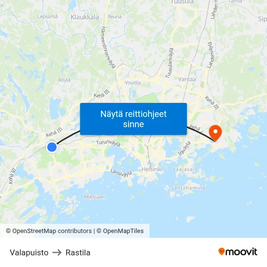Valapuisto to Rastila map