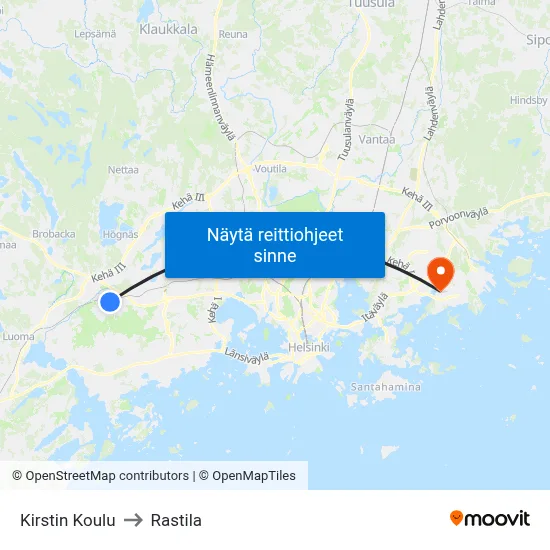 Kirstin Koulu to Rastila map