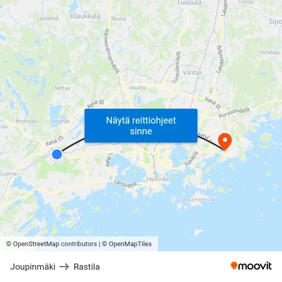 Joupinmäki to Rastila map