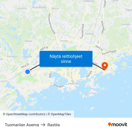 Tuomarilan Asema to Rastila map