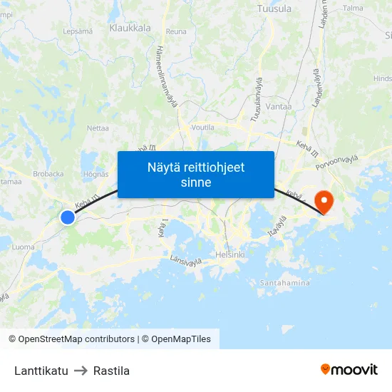 Lanttikatu to Rastila map