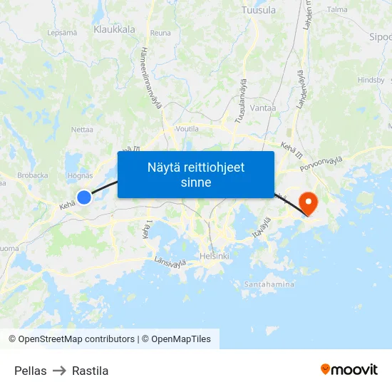 Pellas to Rastila map