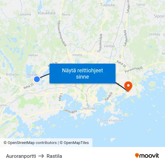 Auroranportti to Rastila map