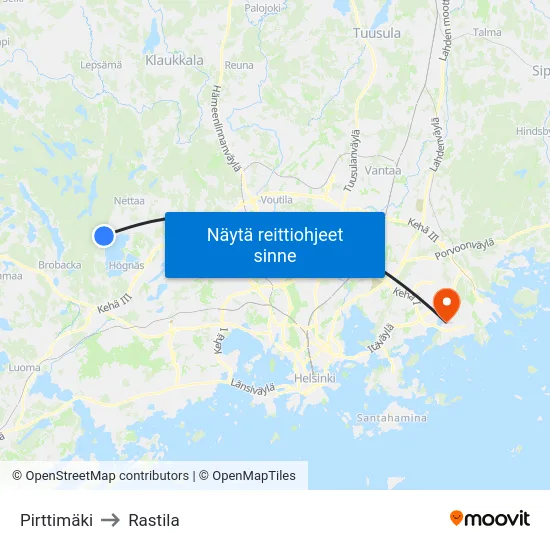 Pirttimäki to Rastila map