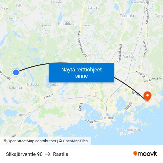 Siikajärventie 90 to Rastila map