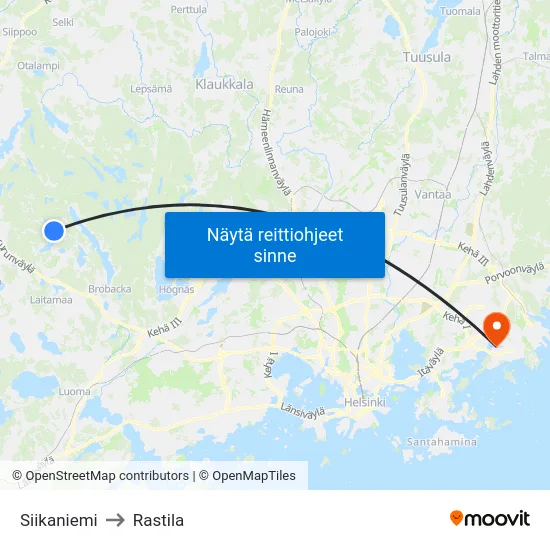 Siikaniemi to Rastila map