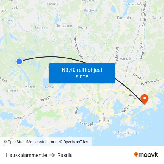 Haukkalammentie to Rastila map