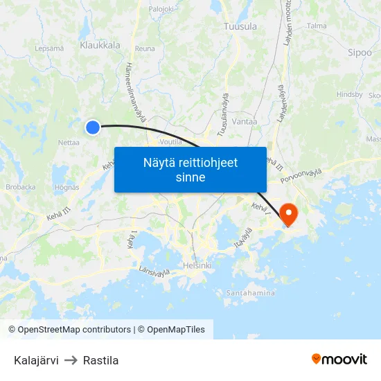 Kalajärvi to Rastila map