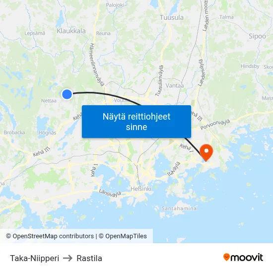 Taka-Niipperi to Rastila map