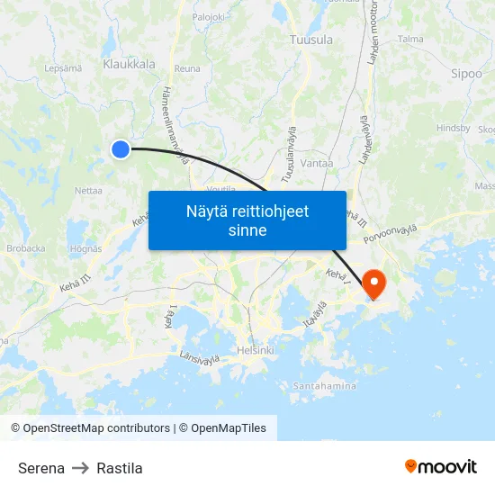 Serena to Rastila map