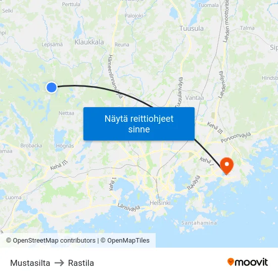 Mustasilta to Rastila map