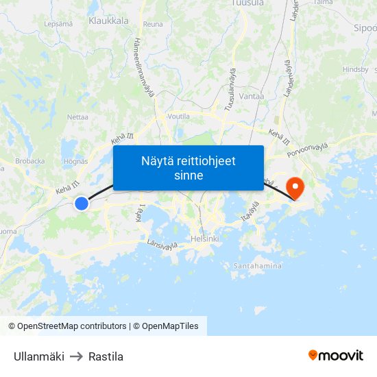 Ullanmäki to Rastila map