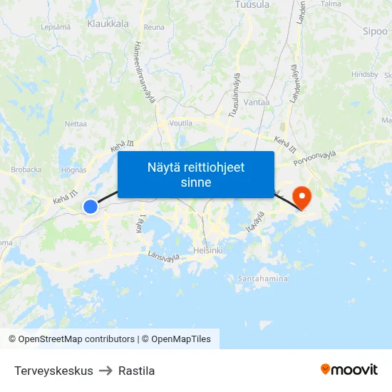 Terveyskeskus to Rastila map