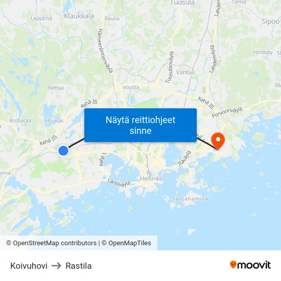 Koivuhovi to Rastila map