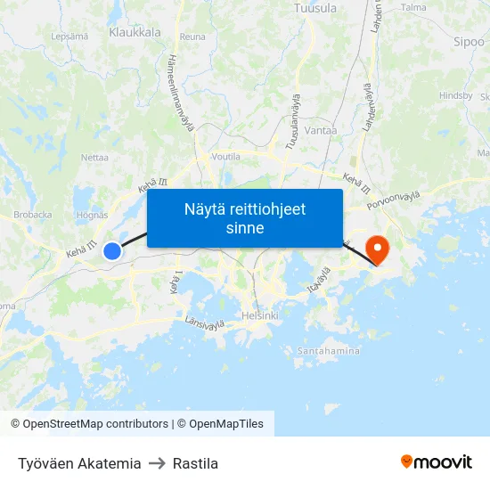 Työväen Akatemia to Rastila map