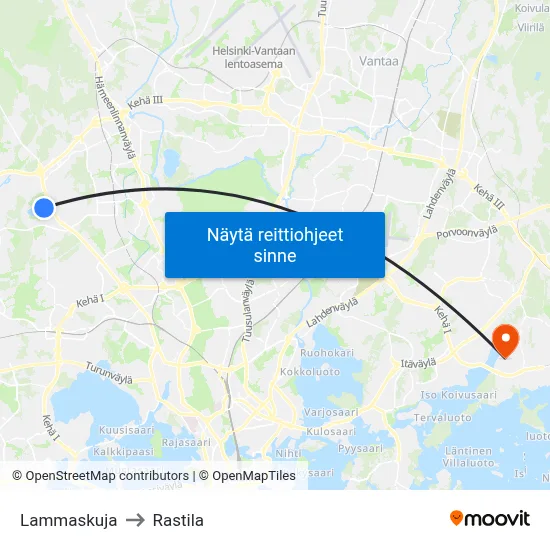 Lammaskuja to Rastila map