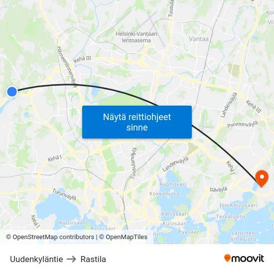 Uudenkyläntie to Rastila map