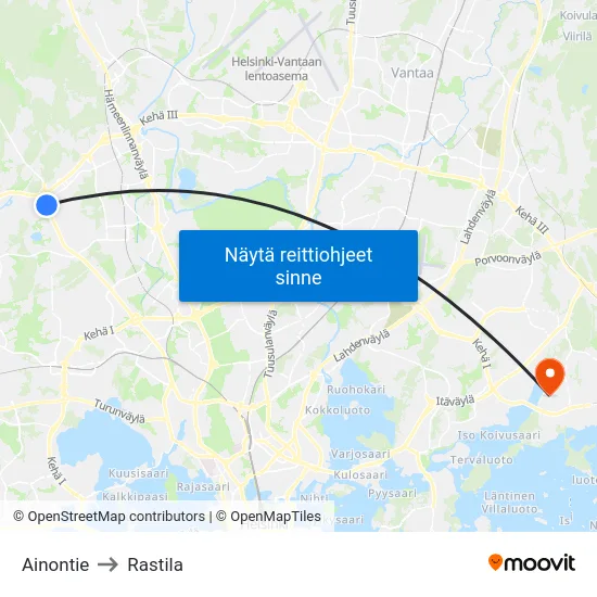 Ainontie to Rastila map