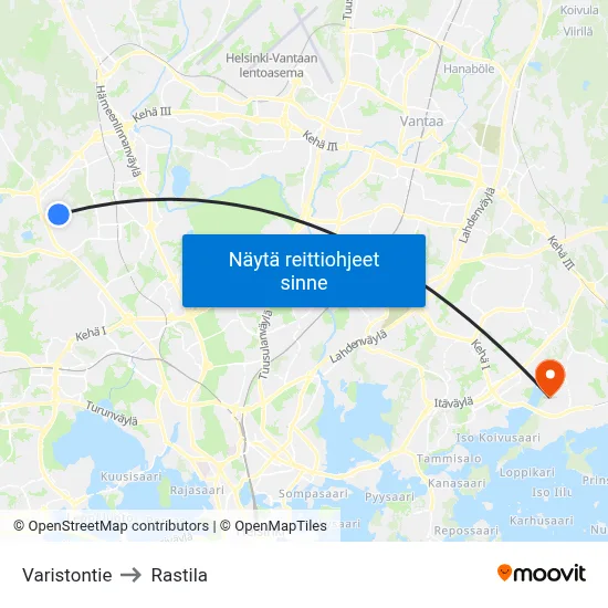 Varistontie to Rastila map