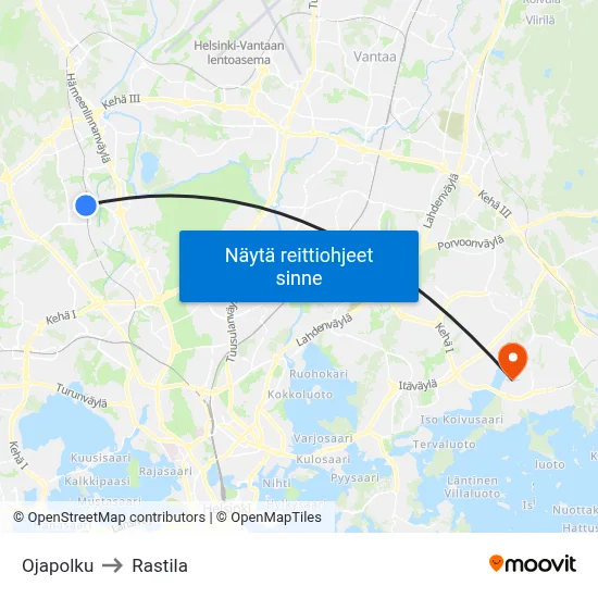 Ojapolku to Rastila map