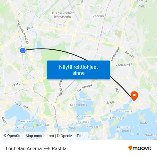 Louhelan Asema to Rastila map