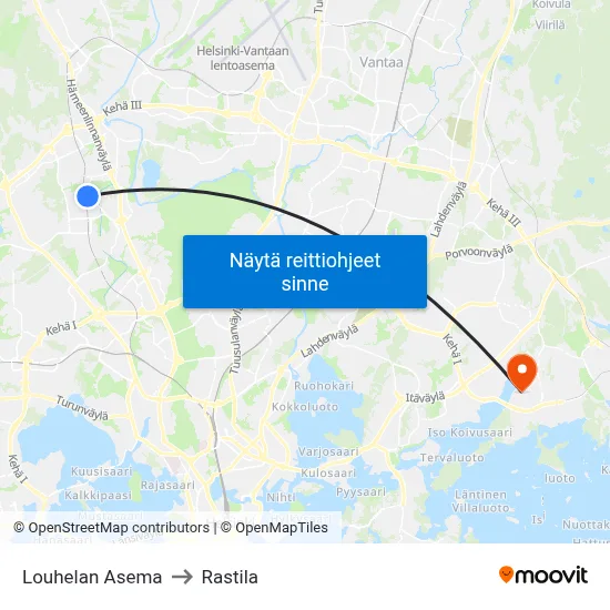 Louhelan Asema to Rastila map