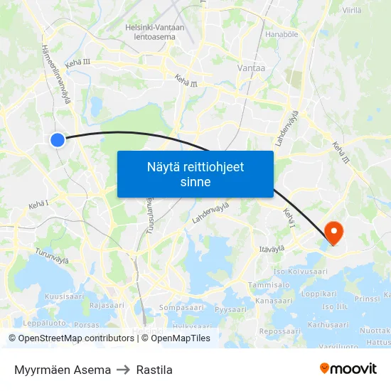 Myyrmäen Asema to Rastila map