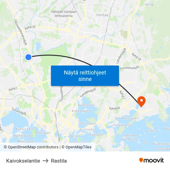 Kaivokselantie to Rastila map